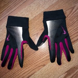 Gray and pink gloves